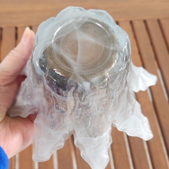 Murano Handblown Glass Candle Holder, 6.25" Wide, Smoky Gray & White, from Italy - Picture 7 of 7